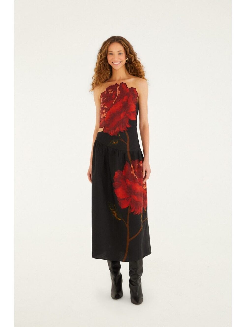FARM RIO Rosalia Placed Linen Blend Dress